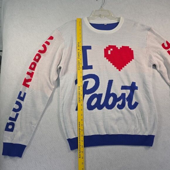 Pabst Blue Ribbon Beer Sweater Pullover Men's Oversized Medium I Love Pabst Xmas - Picture 7 of 10